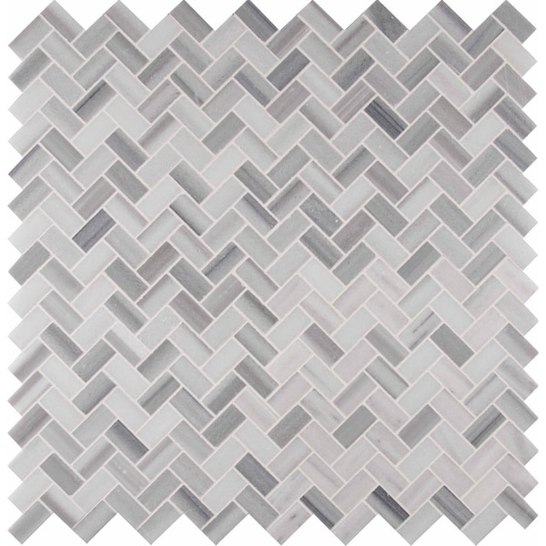 Bergamo Herringbone 12 In. X 12 In. X 10 Mm Polished Marble Mesh-Mounted Mosaic Tile, 10PK